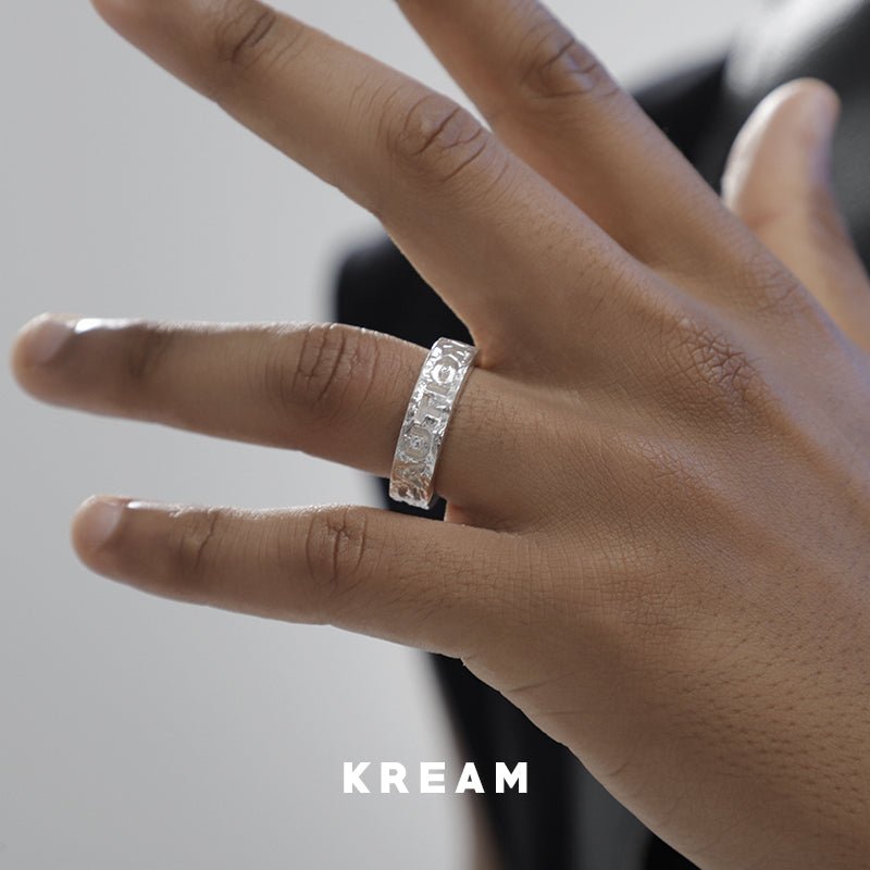KREAM Original CAUTION WET FLOOR Sterling Silver Intaglio SLOGAN Slogan Ring - COPPING THREADS - KREAM
