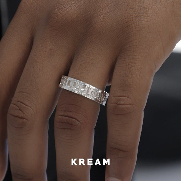 KREAM Original CAUTION WET FLOOR Sterling Silver Intaglio SLOGAN Slogan Ring - COPPING THREADS - KREAM