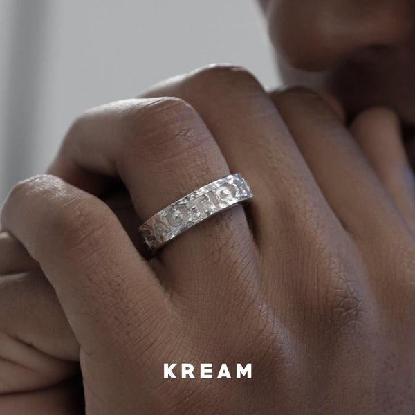 KREAM Original CAUTION WET FLOOR Sterling Silver Intaglio SLOGAN Slogan Ring - COPPING THREADS - KREAM