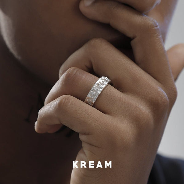 KREAM Original CAUTION WET FLOOR Sterling Silver Intaglio SLOGAN Slogan Ring - COPPING THREADS - KREAM