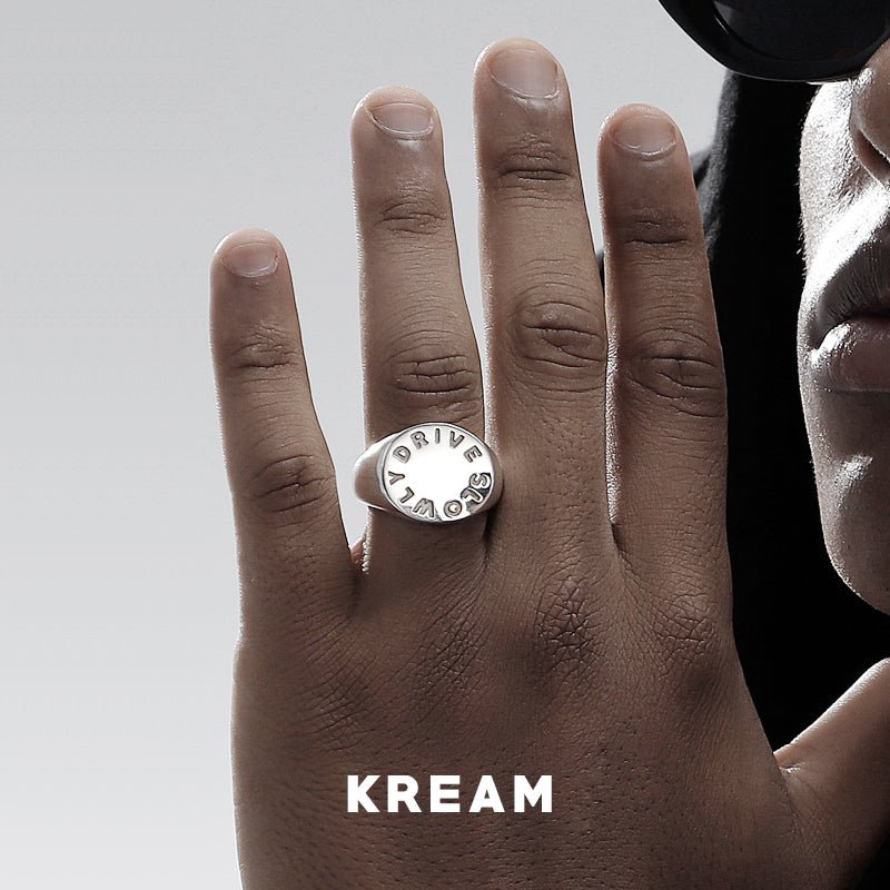 KREAM Original DRIVE SLOWLY SLOGAN Mundstück Sterling Silber glänzend Ring  Zweitbild