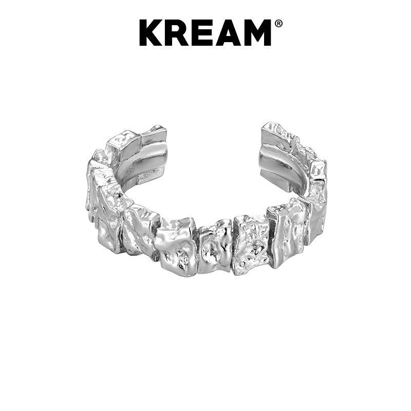 KREAM S925 Sterling Silver Irregular Simple Hammered Open End Ring - COPPING THREADS - KREAM