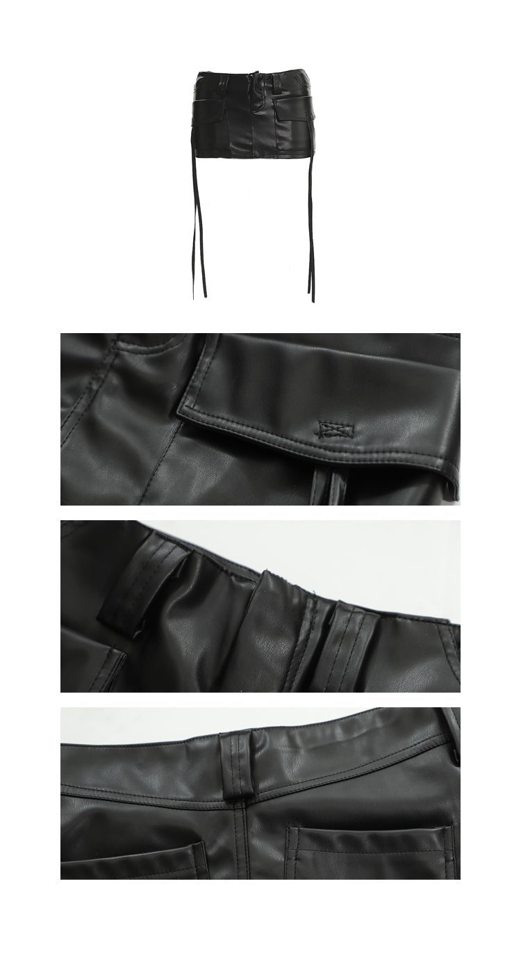 Leather Multi - Pocket Streamer Low - Rise Skirt - COPPING THREADS - CT Select