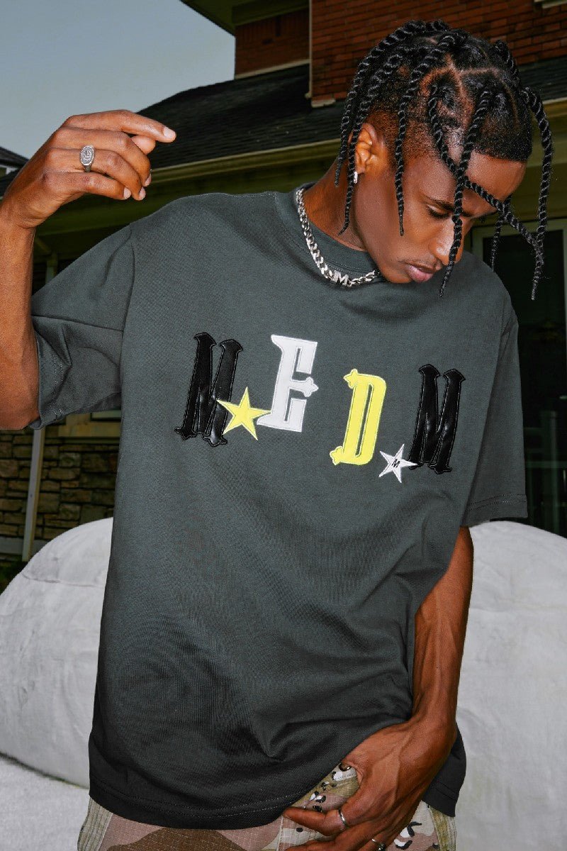 MEDM Embroidered Leather Logo Tee - COPPING THREADS - MEDM