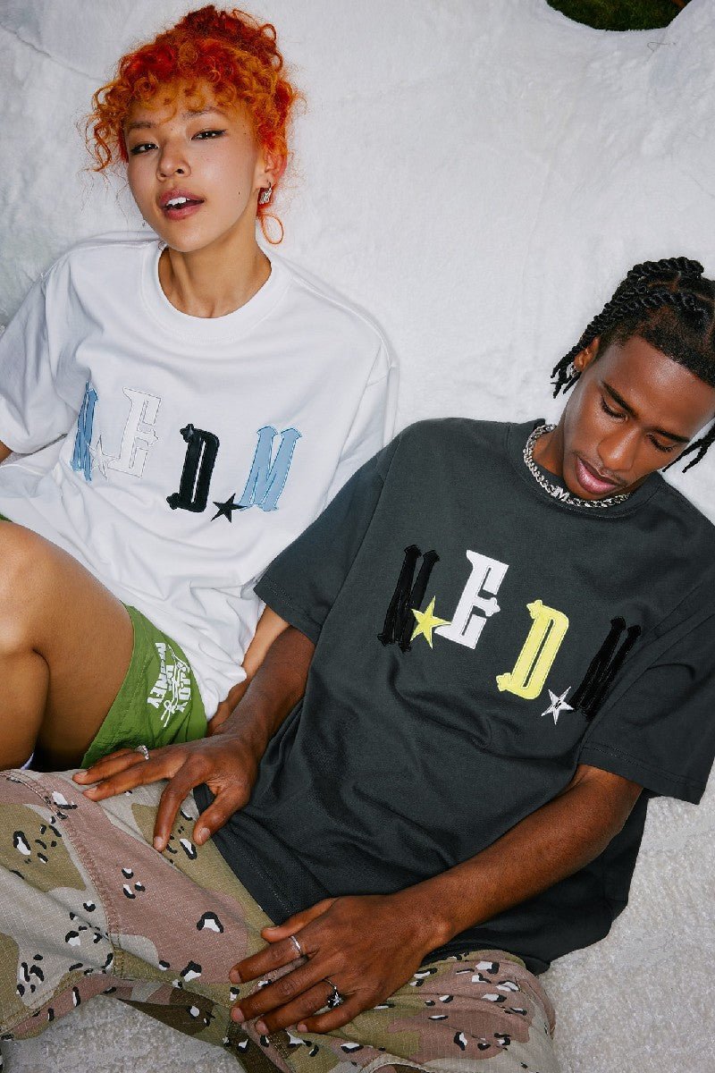 MEDM Embroidered Leather Logo Tee - COPPING THREADS - MEDM