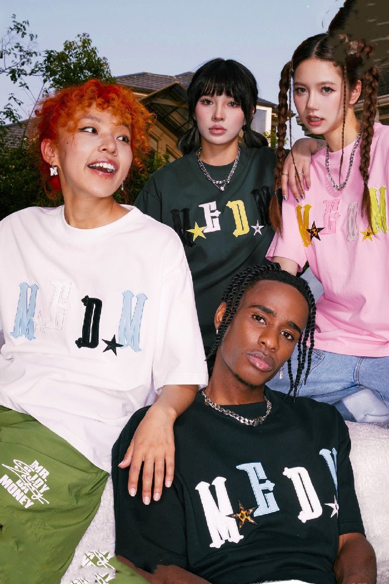 MEDM Embroidered Leather Logo Tee - COPPING THREADS - MEDM