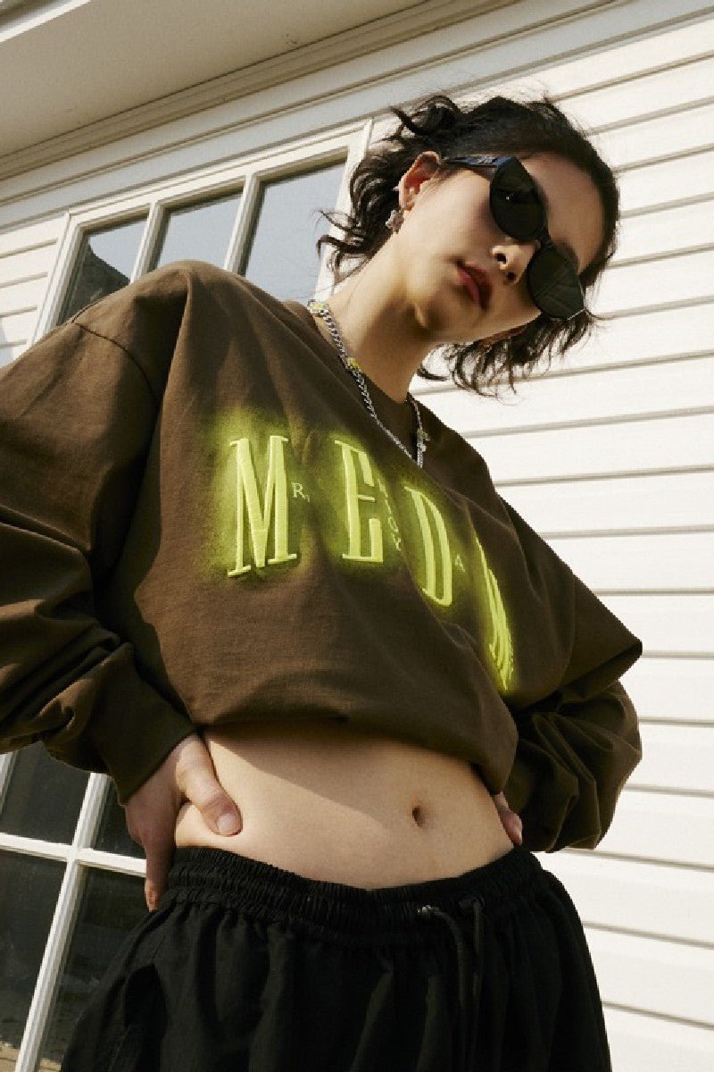MEDM Neon Lights Logo Embroidered Long Sleeve Tee - COPPING THREADS - MEDM