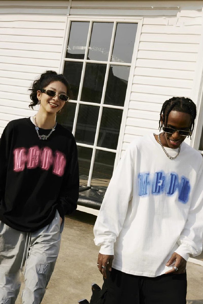 MEDM Neon Lights Logo Embroidered Long Sleeve Tee - COPPING THREADS - MEDM