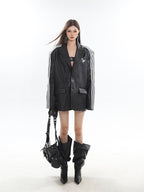 Oversized Black Leather Blazer - COPPING THREADS - CT Select