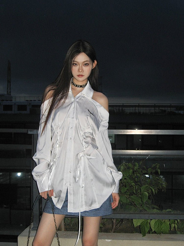 Pleated Off Shoulder Long Shirt - COPPING THREADS - CT Select