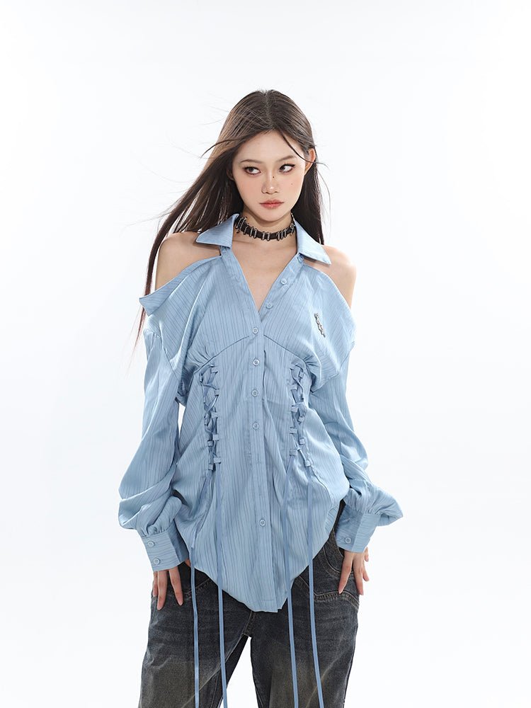 Pleated Off Shoulder Long Shirt - COPPING THREADS - CT Select