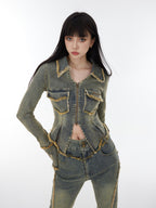 Slits Denim Tops Flared Jeans - COPPING THREADS - CT Select