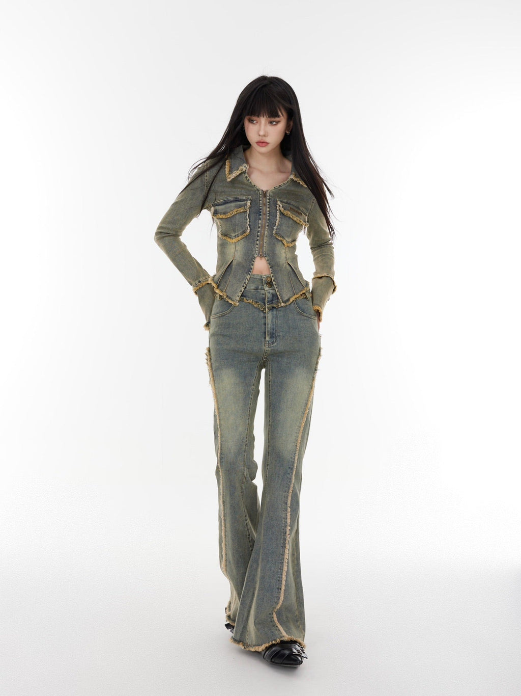 Slits Denim Tops Flared Jeans - COPPING THREADS - CT Select