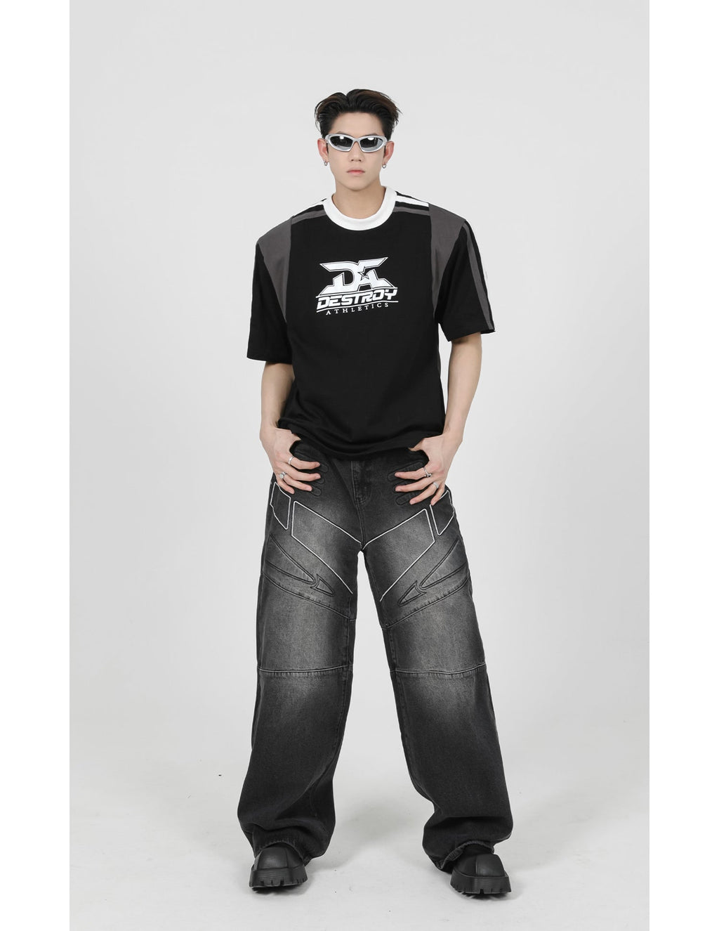 Striped Print Shoulder Pad Tee - COPPING THREADS - CT Select