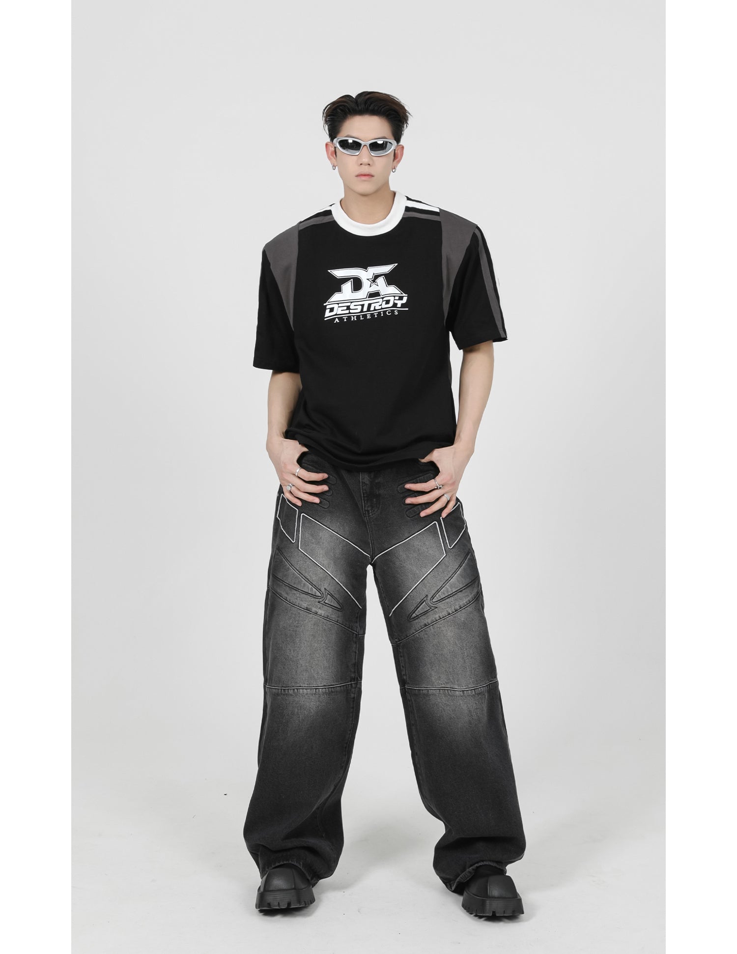 Striped Print Shoulder Pad Tee - COPPING THREADS - CT Select