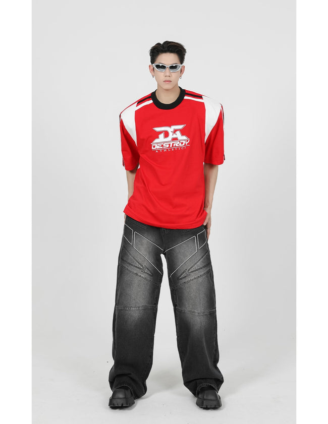 Striped Print Shoulder Pad Tee Main Image