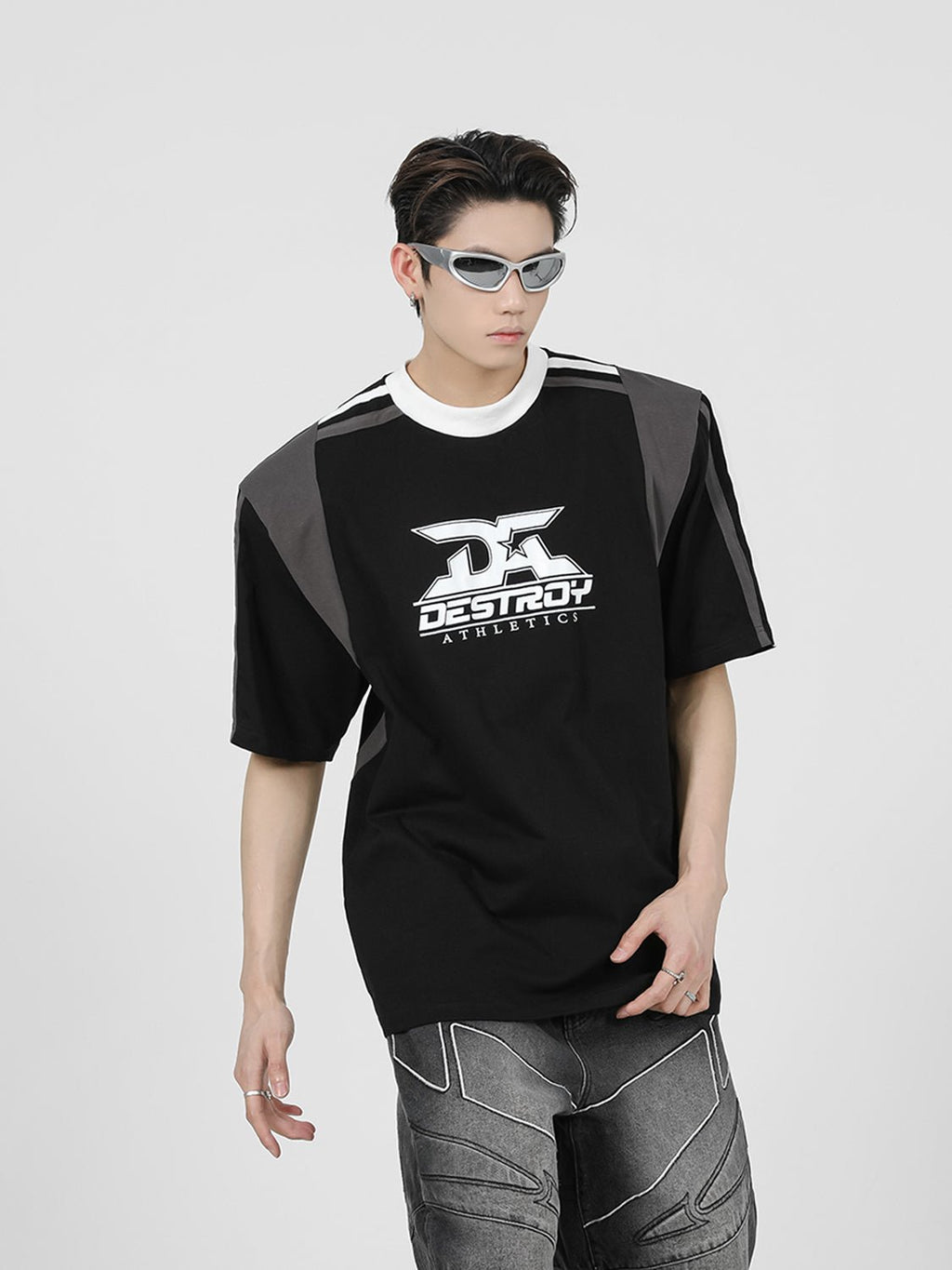 Striped Print Shoulder Pad Tee - COPPING THREADS - CT Select