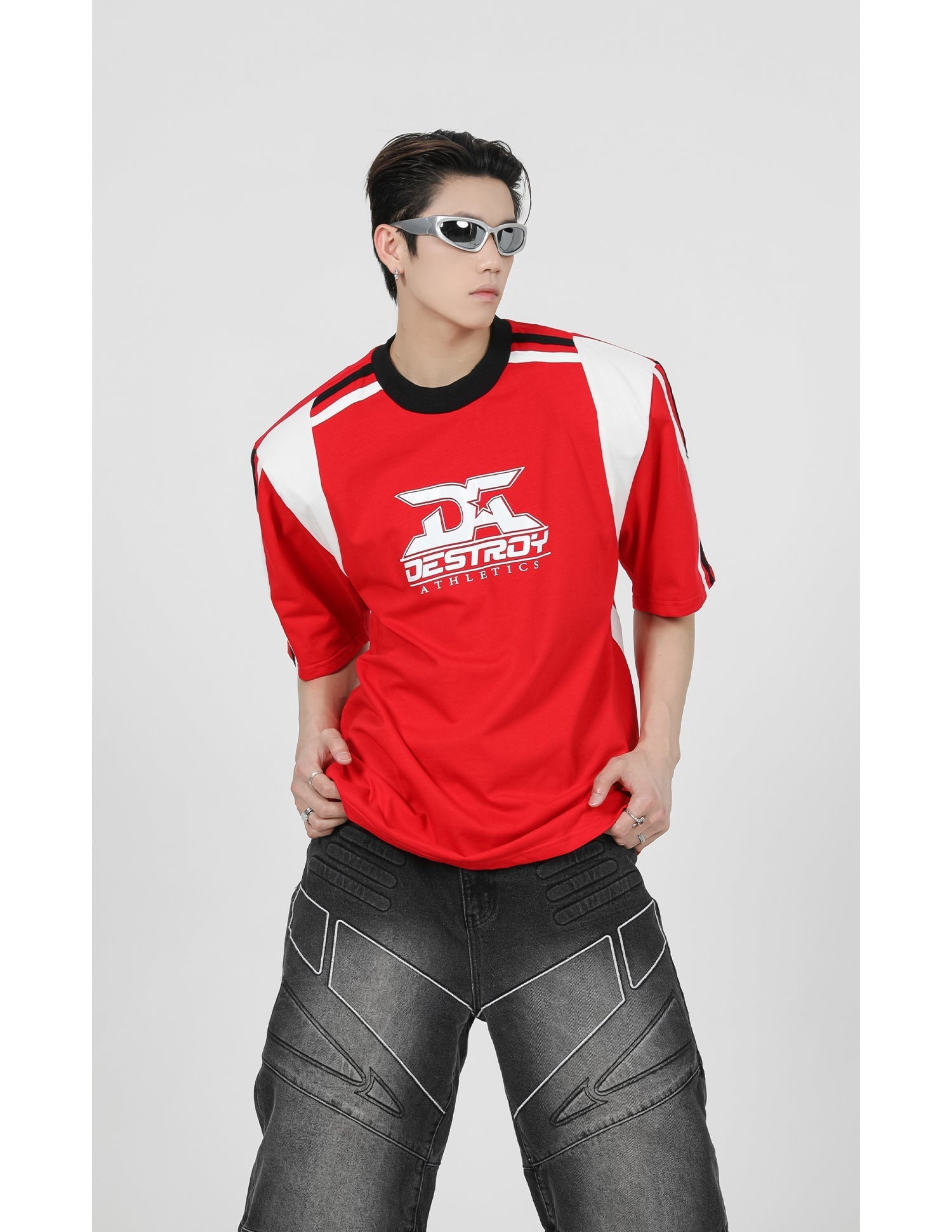 Striped Print Shoulder Pad Tee - COPPING THREADS - CT Select Main image